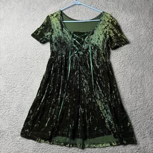 Vintage Contempo Casuals Dress Women's Small Green Velvet Mini